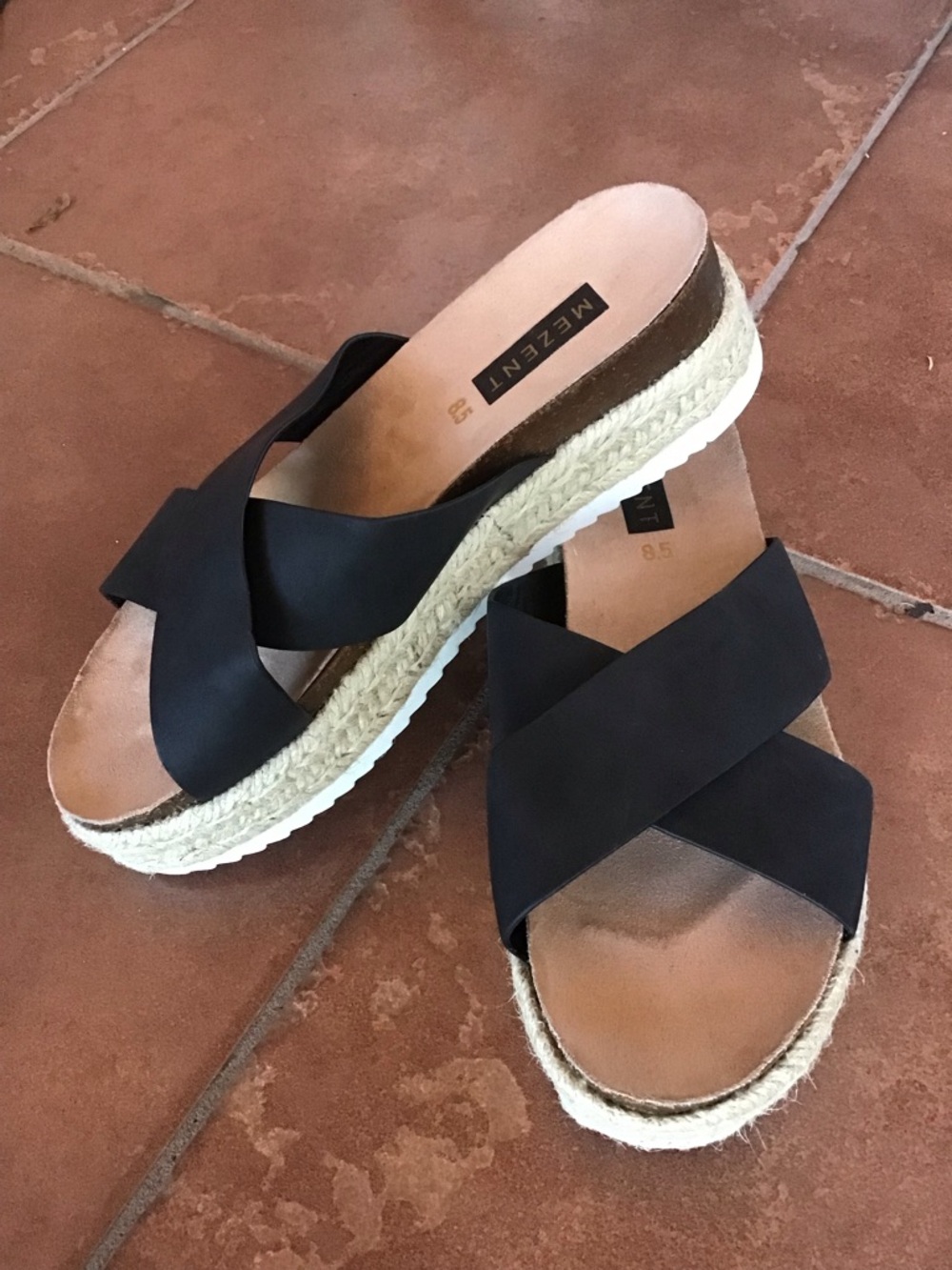 Black Crisscross Espadrille Platform Slide Sandal
